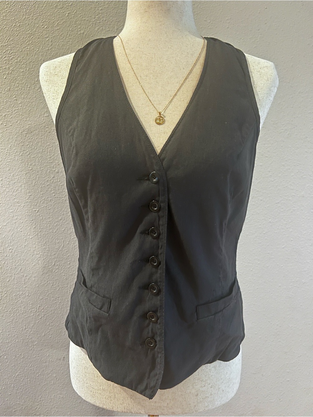 Vince Black Linen Blend Button Front Vest Peplum Back 🖤 Size 6